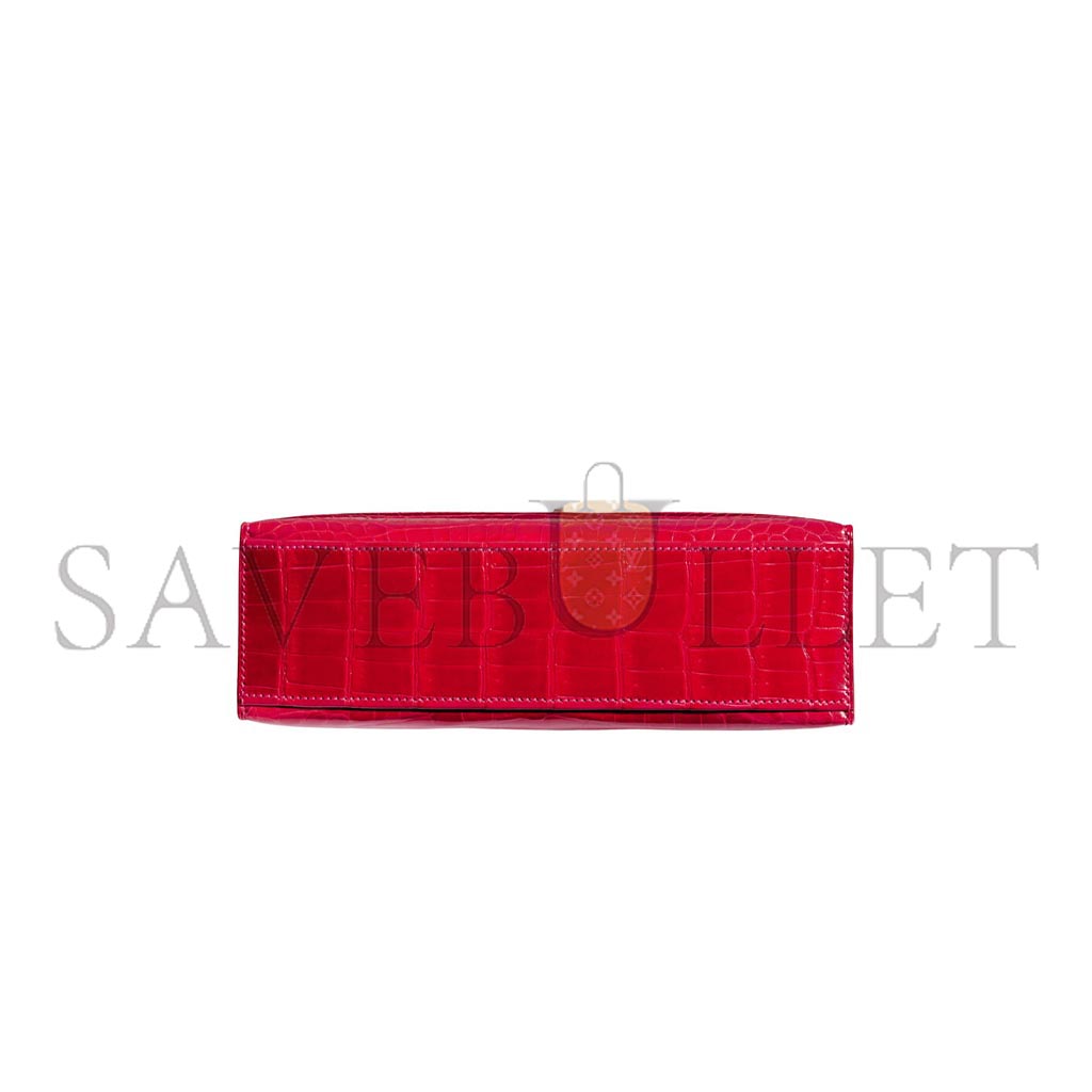 H**mes master shiny braise niloticus crocodile kelly pochette bag with gold hardware (22*14*7cm)